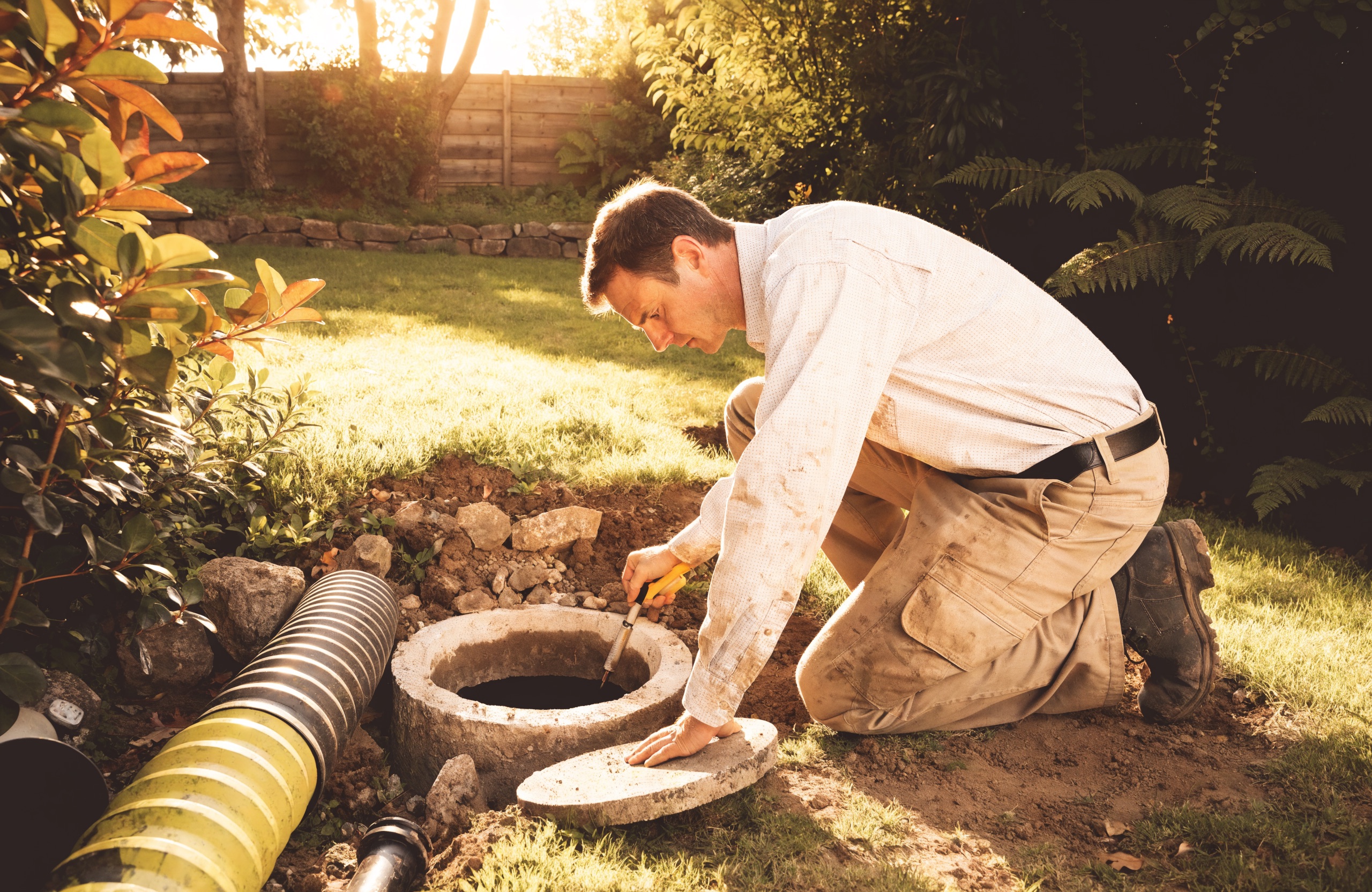 Technicien réalisant un hydrocurage haute pression d'une canalisation
